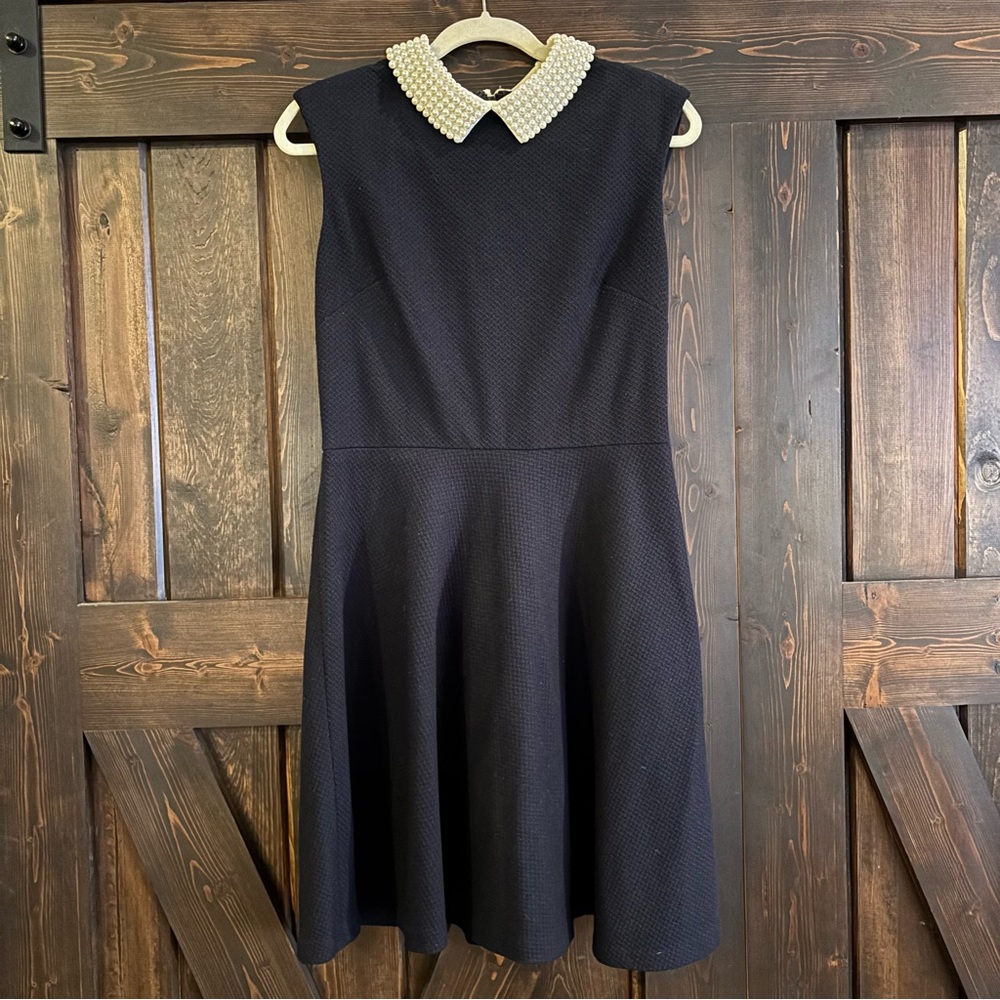 Betsey Johnson Black Fit-and-Flare Dress with Pearl Collar
